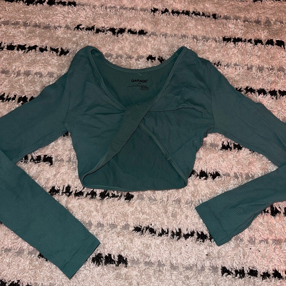 Garage twist-front long-sleeve crop top